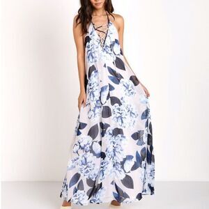 Show Me Your Mumu Logan Lace Up Maxi Bouquet Blue